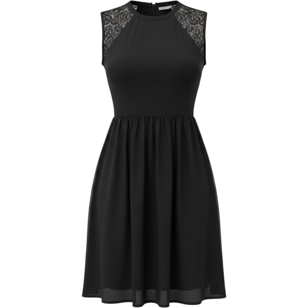 Artelier Nicole Miller Black Lace Yoke Pleated Sleeveless Cocktail‎ Dress Size 6